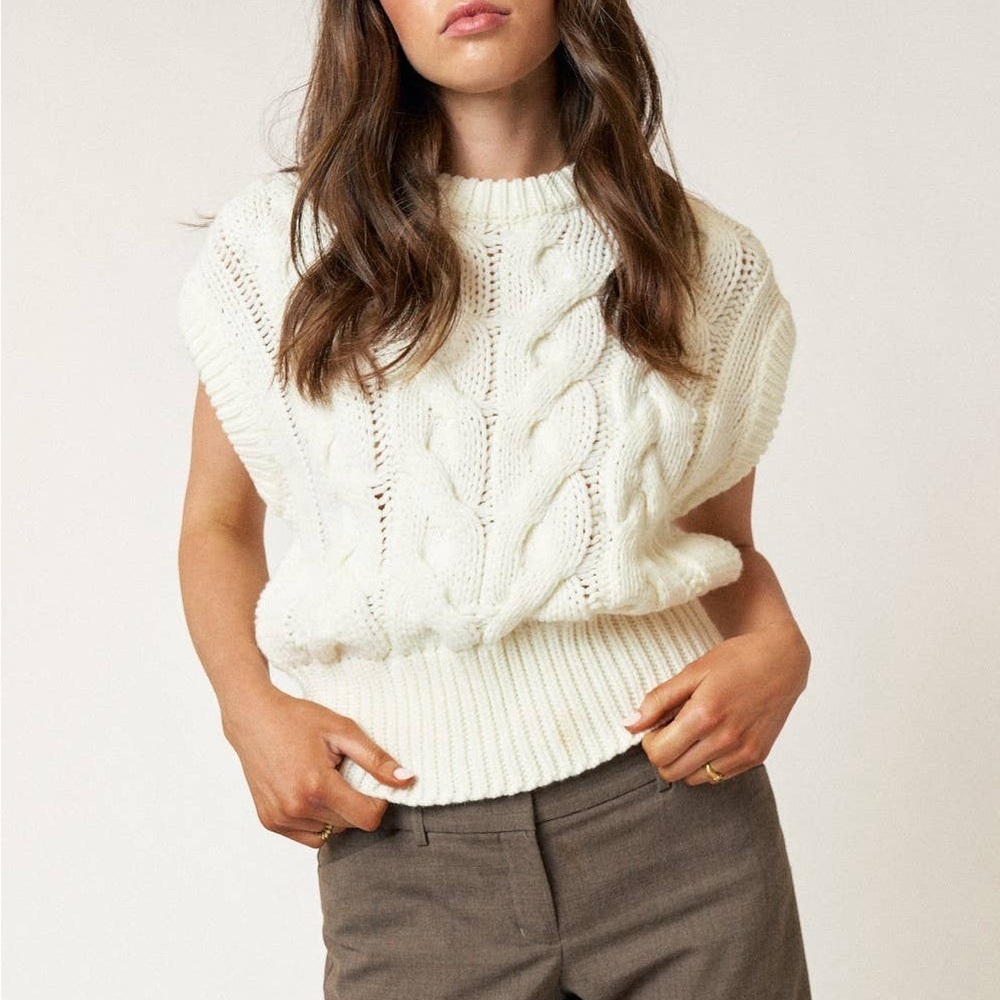 Lalavon‎ Women's Cream Cable Knit Sweater